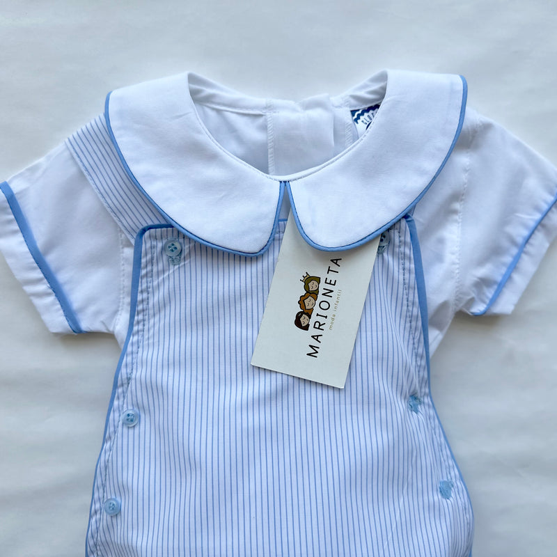Conjunto de pañalero a rayas y camisa blanca para bebe niño | mexicano