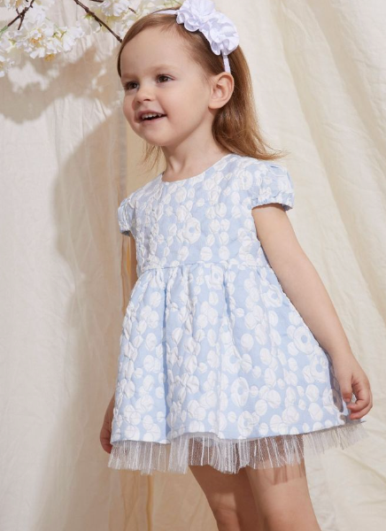 Vestido azul de fiesta con manga corta y braguita para bebe nina . Newness