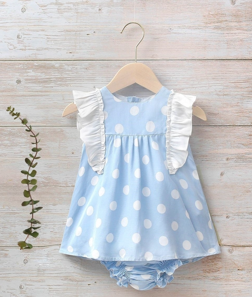 Vestido azul con lunares blancos Para bebe nina Dadati 6 MESES