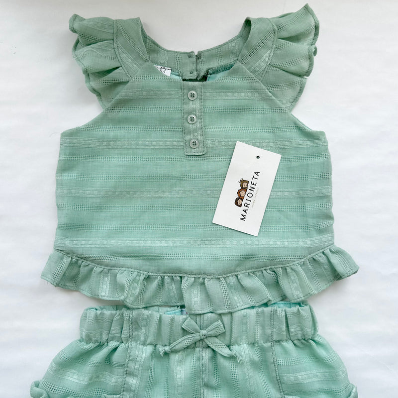 Conjunto dos piezas blusa y short color verde menta para niña | Mexicano