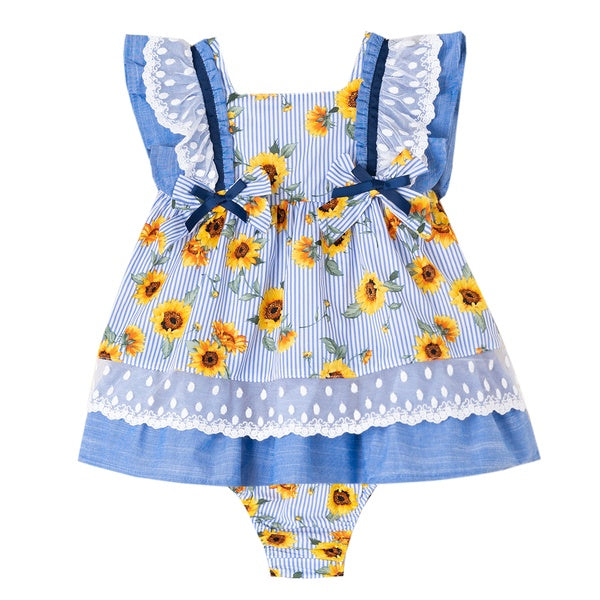 Ropa De Girasoles Para Bebe Vestido Color Azul Con Girasoles Para