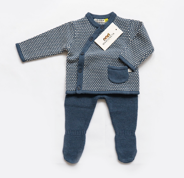 Conjunto de dos piezas color azul tejido para bebe nino LOSAN 1 3 MESES