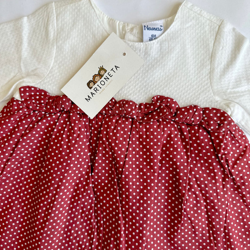 Vestido dos colores rojo y blanco manga larga para bebe niña | newness