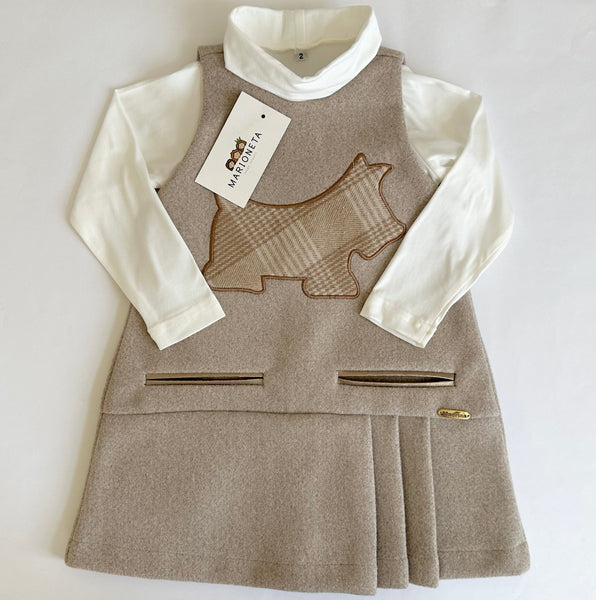 JUMPER BEIGE CON ESTAMPADO AL FRENTE Y BLUSA IVORY PARA NIÑA |