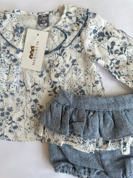 Conjunto dos piezas blusa y shot azul con adorno de olan para bebe niña - Dadati