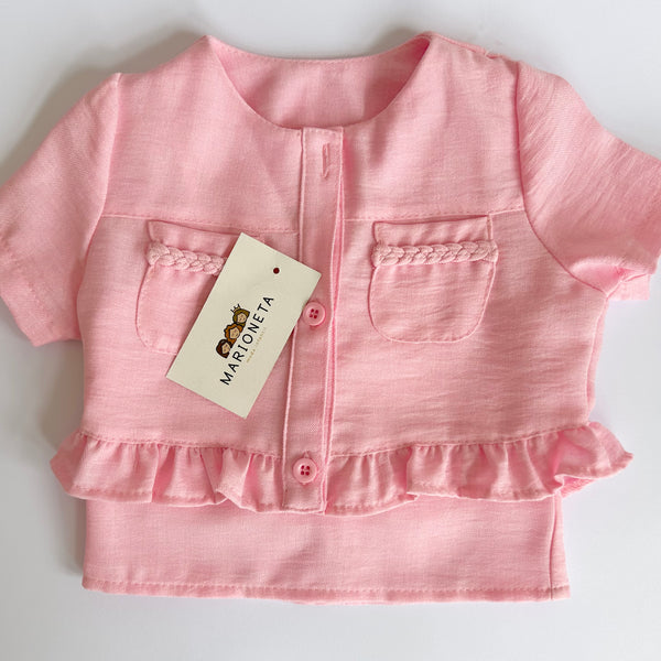 Conjunto tres piezas pantalon, top de tirantes y chaqueta color rosa para niña | mexicana