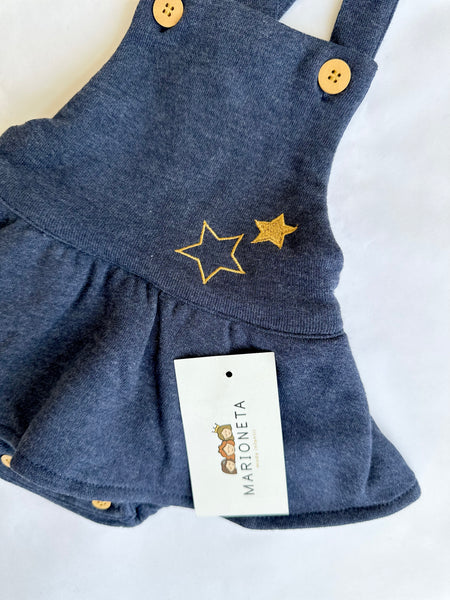 Jumper marino y blusa blanca con estampado de estrellas marino y volante al cuello para bebe niña | Dadati