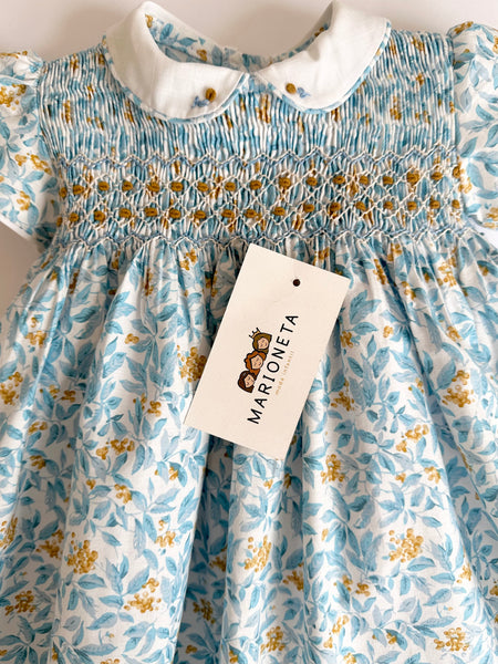 Vestido bordado hecho a mano con estampado de flores amarillas manga corta para niña|