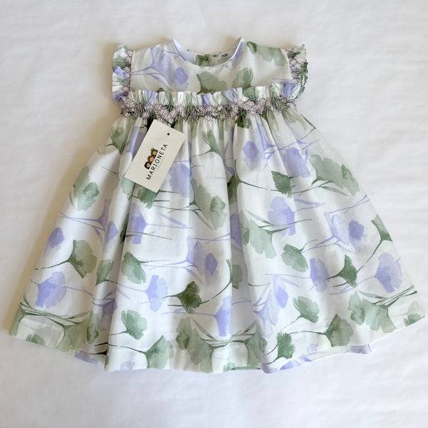 Vestido bordado hecho a mano ivory con flores lila y Verde para niña | CARPI