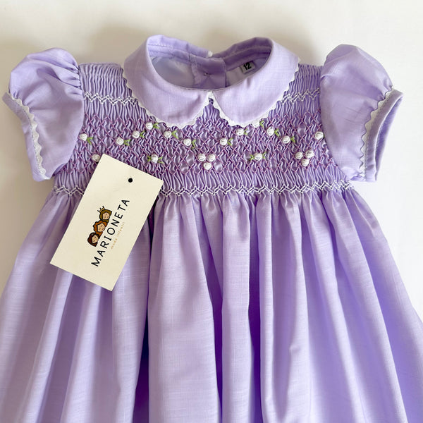 Vestido bordado hecho a mano color morado bajito para niña | CARPI