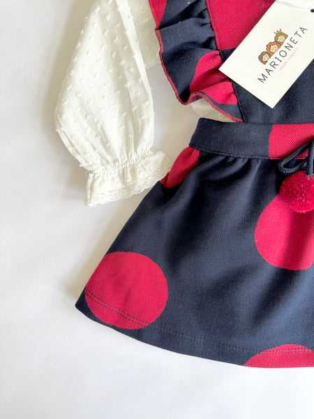 Jumper marino con topos granate y blusa ivory para bebe niña - Dadati