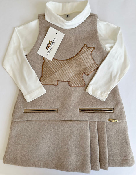 JUMPER BEIGE CON ESTAMPADO AL FRENTE Y BLUSA IVORY PARA NIÑA |