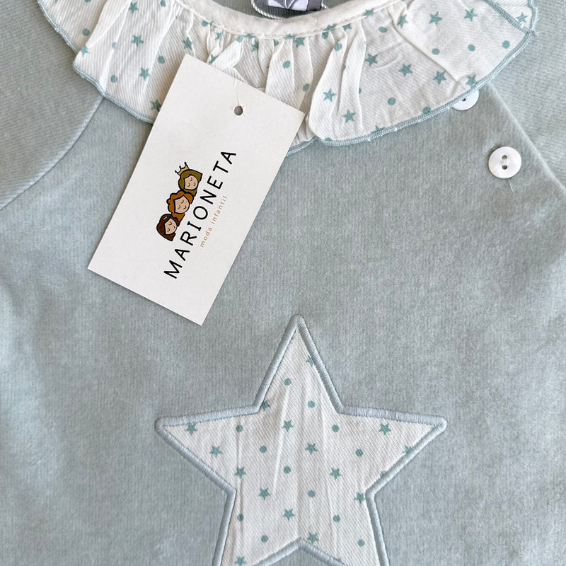 Vestido color verde con volante al cuello blanco con estrellas  manga larga para bebe niña | Dadati