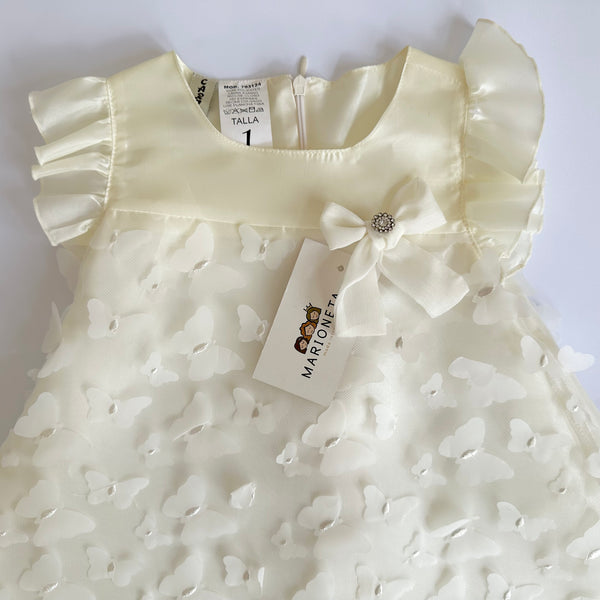 Vestido color ivory con mariposas y lazo al frente para niña | mexicana