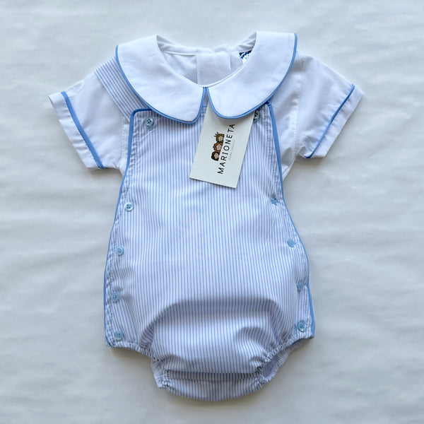 Conjunto de pañalero a rayas y camisa blanca para bebe niño | mexicano