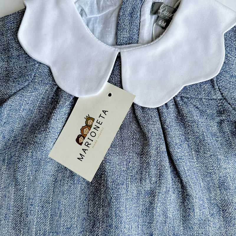 VESTIDO COLOR AZUL CON CUELLO BLANCO PARA BEBE NIÑA  | DADATI