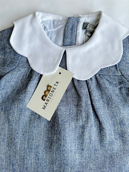 VESTIDO COLOR AZUL CON CUELLO BLANCO PARA BEBE NIÑA  | DADATI