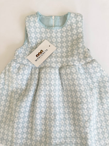 Vestido azul con chaqueta ivory de pelo para niña |