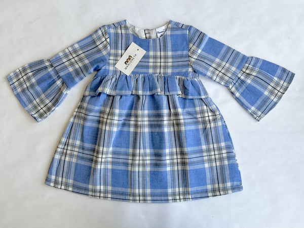 Vestido cuadros azules manga larga para niña | newness