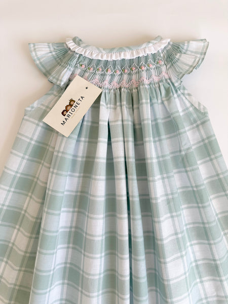 Jesucito bordado color verde agua con rosa para niña marca CARPI