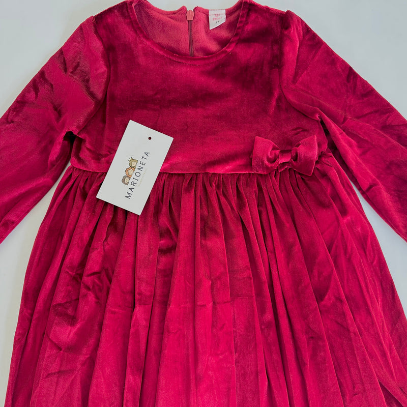 Vestido de terciopelo color rojo con detalle de moño al frente para niña|