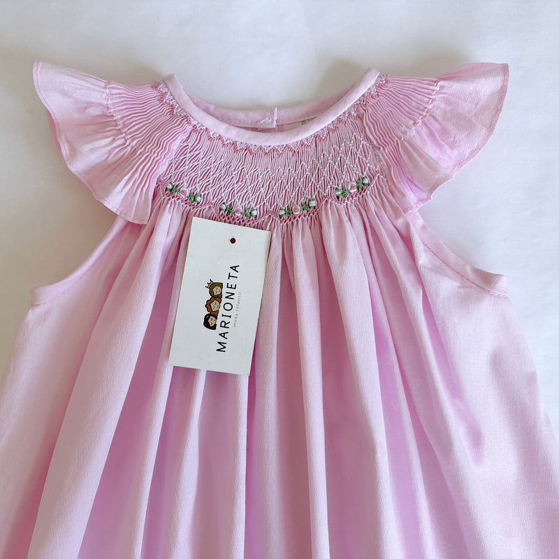 Vestido bordado hecho a mano color rosa  jesucito grabadito para niña | CARPI