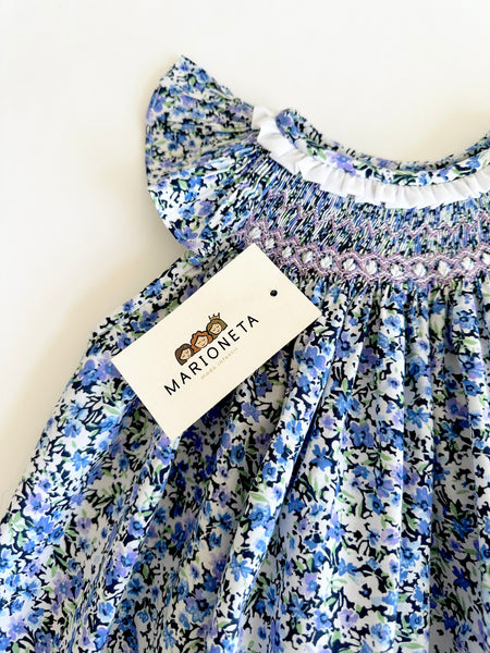 Vestido bordado hecho a mano jesucito color azul con flores para niña | CARPI