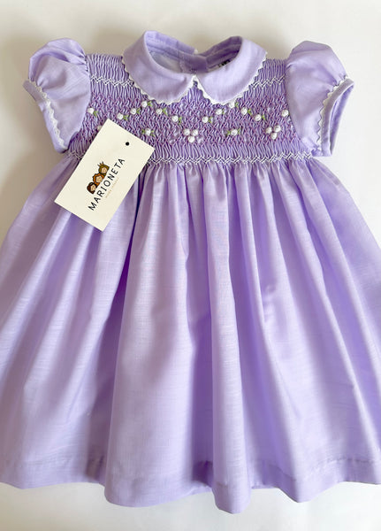 Vestido bordado hecho a mano color morado bajito para niña | CARPI