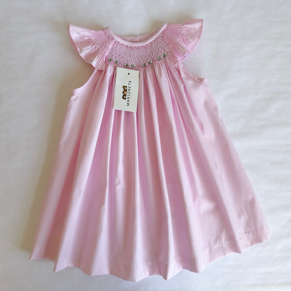 Vestido bordado hecho a mano color rosa  jesucito grabadito para niña | CARPI