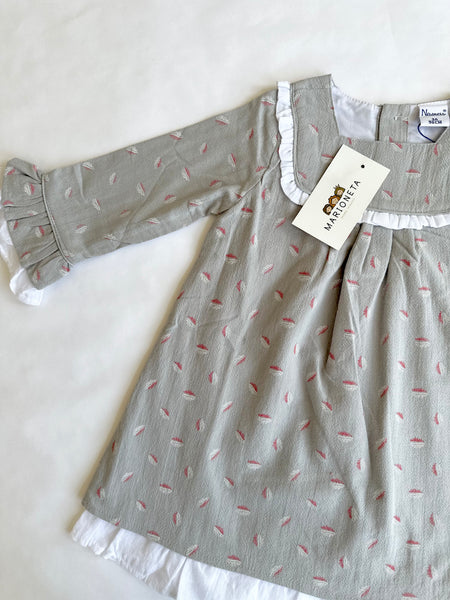 Vestido  con estampado de hojas manga francesa con volante en puño para niña | Newness