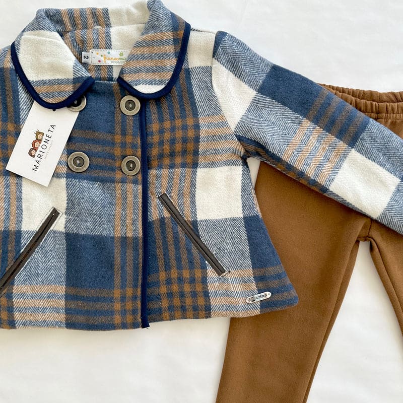 ❤️ Conjunto dos piezas saco a cuadros azul con borrega por