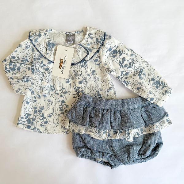 Conjunto dos piezas blusa y shot azul con adorno de olan para bebe niña - Dadati