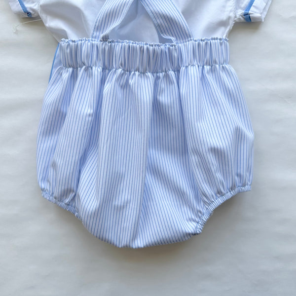 Conjunto de pañalero a rayas y camisa blanca para bebe niño | mexicano