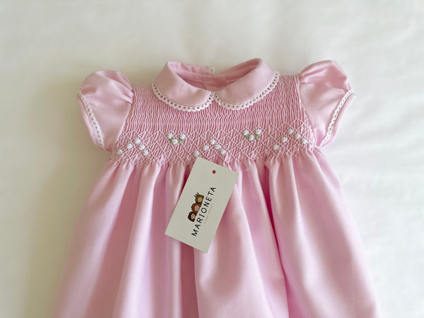 Vestido bordado hecho a mano color rosa para niña | CARPI