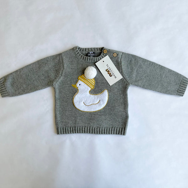 Sueter gris con adorno de patito y pompom al frente para bebe niño | Dadati lo