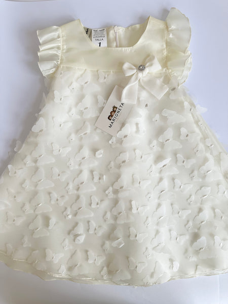 Vestido color ivory con mariposas y lazo al frente para niña | mexicana