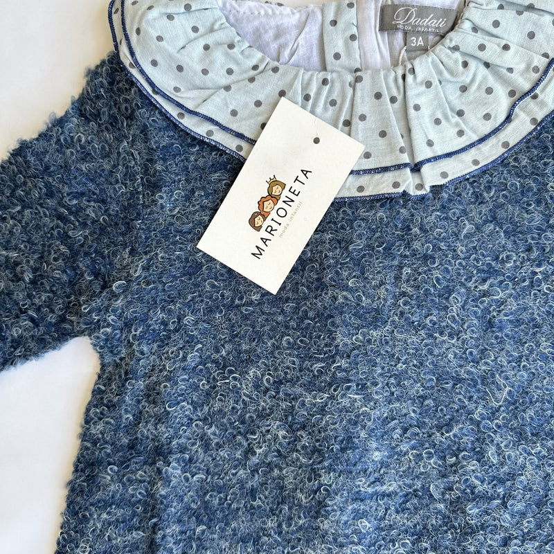 Vestido marino con volante al cuello color blanco con puntos para bebe niña | Dadati