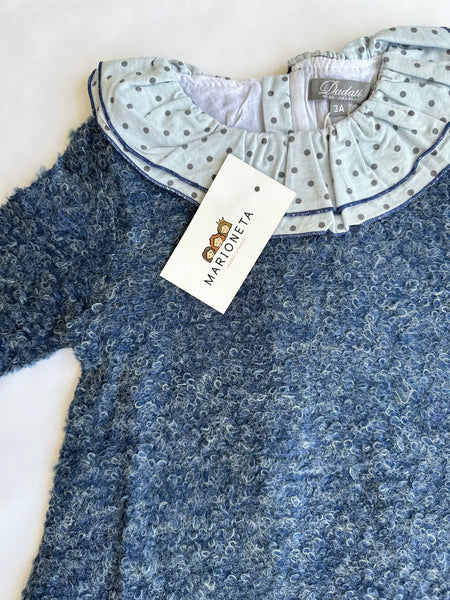 Vestido marino con volante al cuello color blanco con puntos para bebe niña | Dadati