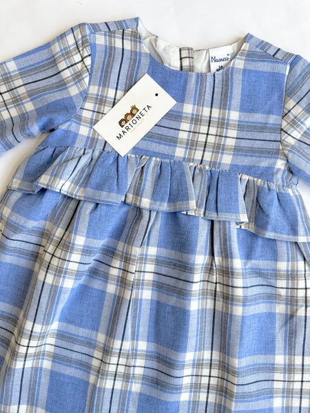 Vestido cuadros azules manga larga para niña | newness