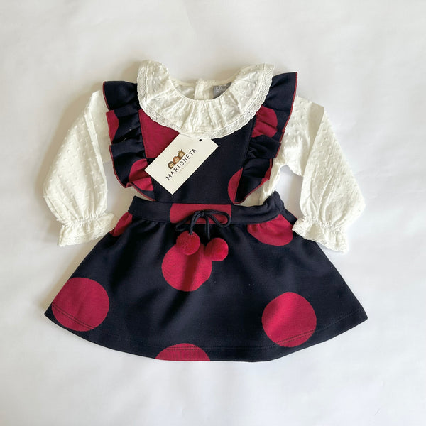 Jumper marino con topos granate y blusa ivory para bebe niña - Dadati