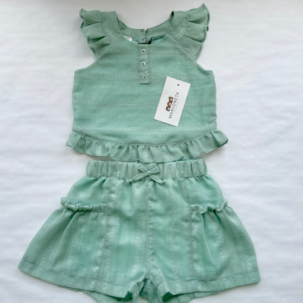 Conjunto dos piezas blusa y short color verde menta para niña | Mexicano