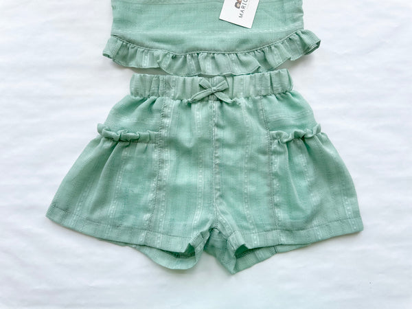 Conjunto dos piezas blusa y short color verde menta para niña | Mexicano