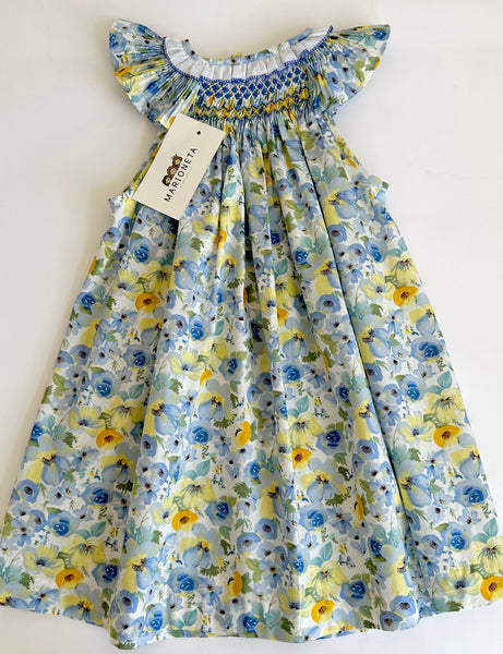 Jesucito bordado hecho a mano color azul estampado de flores para niña | CARPI