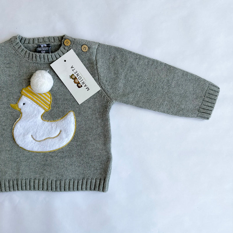 Sueter gris con adorno de patito y pompom al frente para bebe niño | Dadati lo