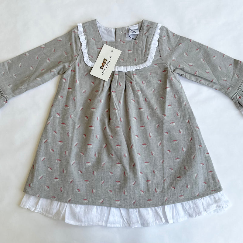 Vestido  con estampado de hojas manga francesa con volante en puño para niña | Newness