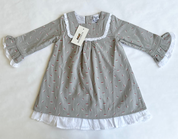 Vestido  con estampado de hojas manga francesa con volante en puño para niña | Newness