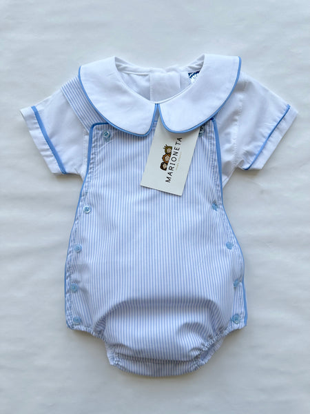 Conjunto de pañalero a rayas y camisa blanca para bebe niño | mexicano