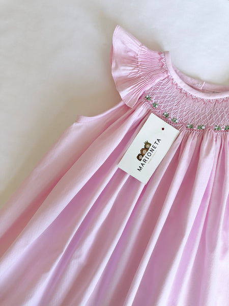 Vestido bordado hecho a mano color rosa  jesucito grabadito para niña | CARPI