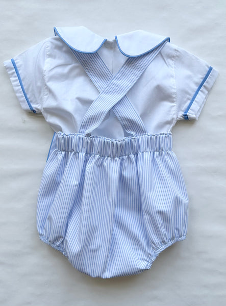 Conjunto de pañalero a rayas y camisa blanca para bebe niño | mexicano