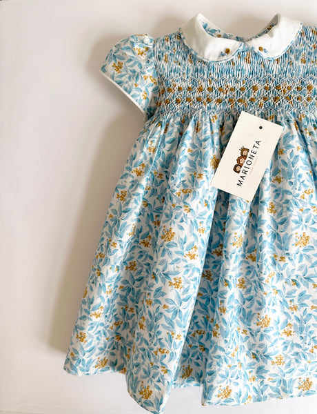 Vestido bordado hecho a mano con estampado de flores amarillas manga corta para niña|